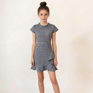 TOMMY HILFIGER | Blue Plaid Ruffle Hem Mini Dress Sz L